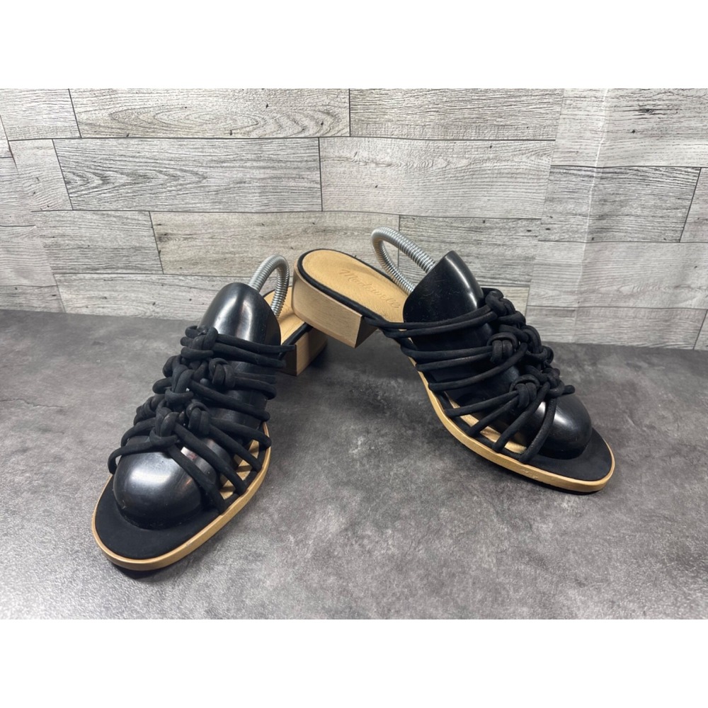 Madewell June Slides Sandals Women 8 M Shoes Black Leather Strappy Block Heel